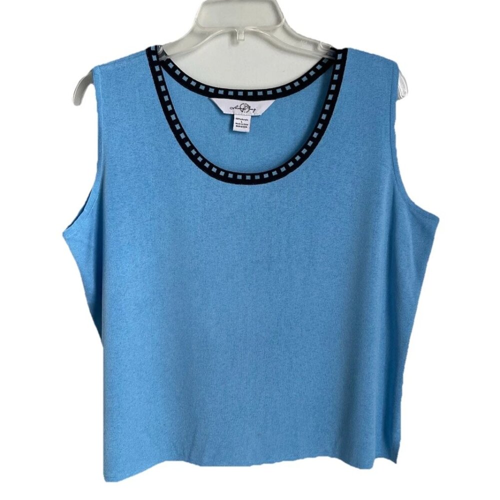Ming Wang Blue Sleeveless Tank Wrinkle-Resistant
